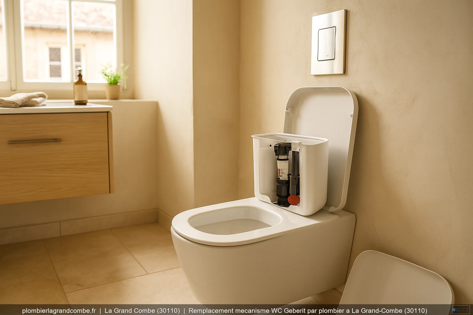 Remplacement mecanisme WC Geberit par plombier a La Grand-Combe (30110)
