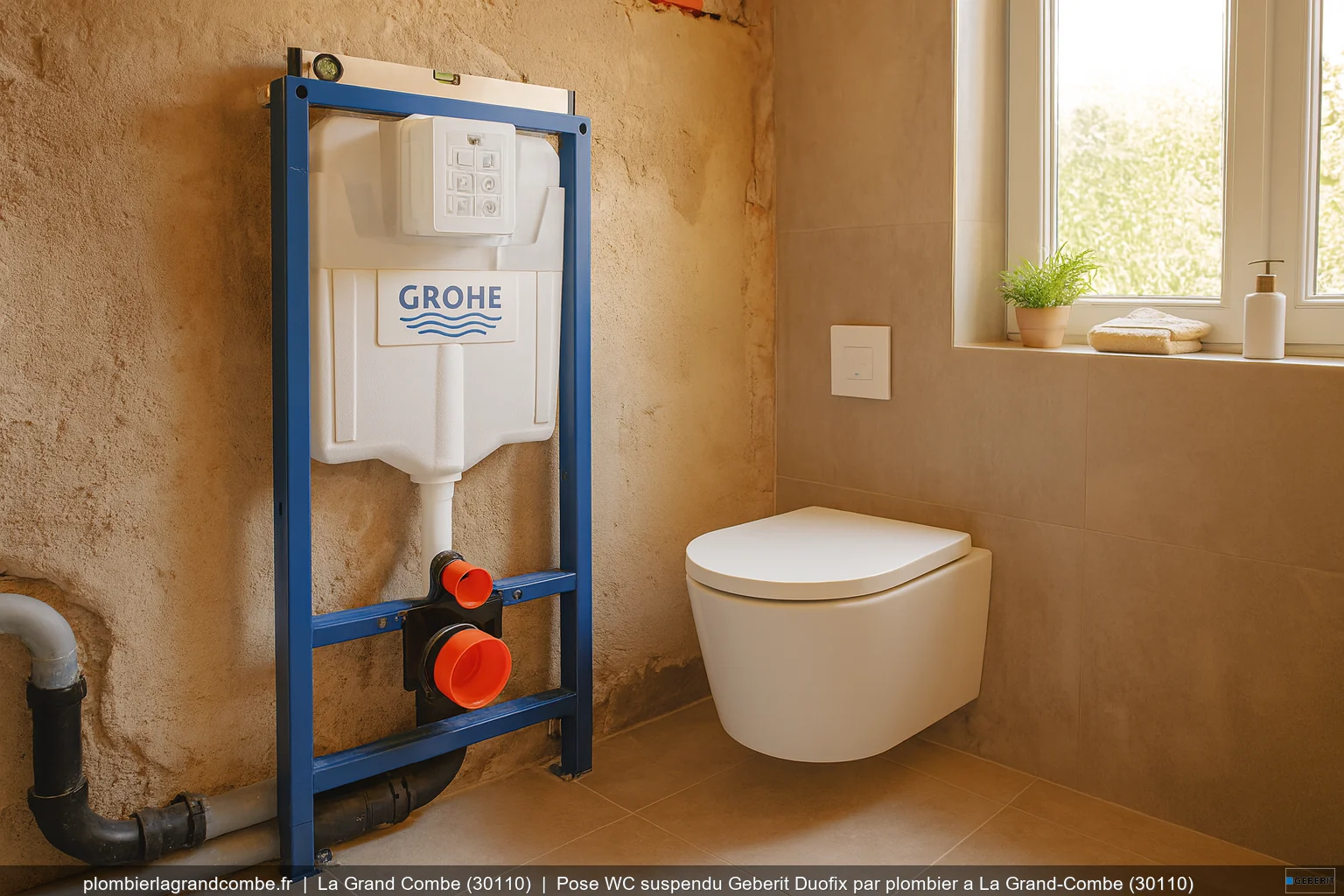 Pose WC suspendu Geberit Duofix par plombier a La Grand-Combe (30110)